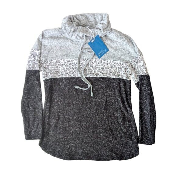 Market & Spruce Cowl Neck Gray Leopard Print Pullover Sweater - Picture 5 of 6